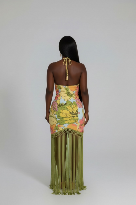 ARIA FRINGE GREEN DRESS