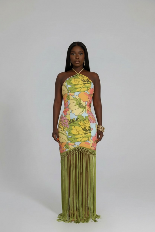 ARIA FRINGE GREEN DRESS