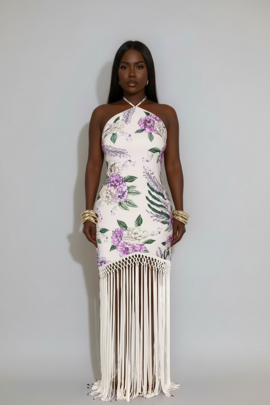 ARIA FRINGE WHITE DRESS