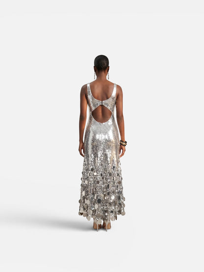 LUNAR SILVER SEQUIN MAXI DRESS