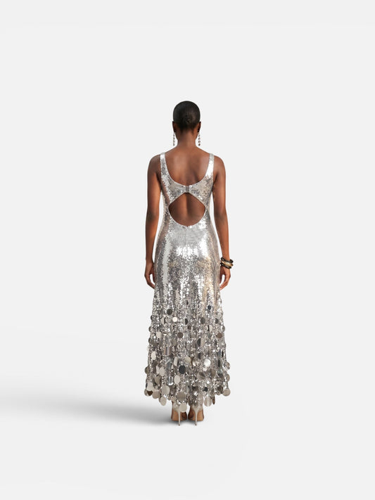 LUNAR SILVER SEQUIN MAXI DRESS