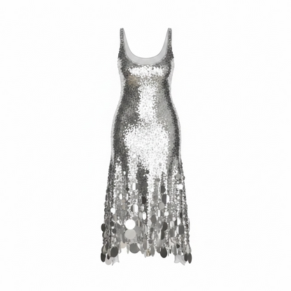 LUNAR SILVER SEQUIN MAXI DRESS