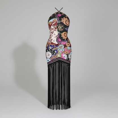 ARIA FRINGE BLACK DRESS