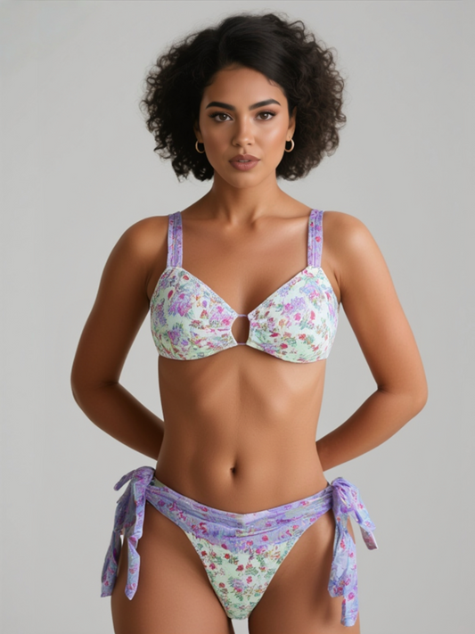 Ribbon print bikini set