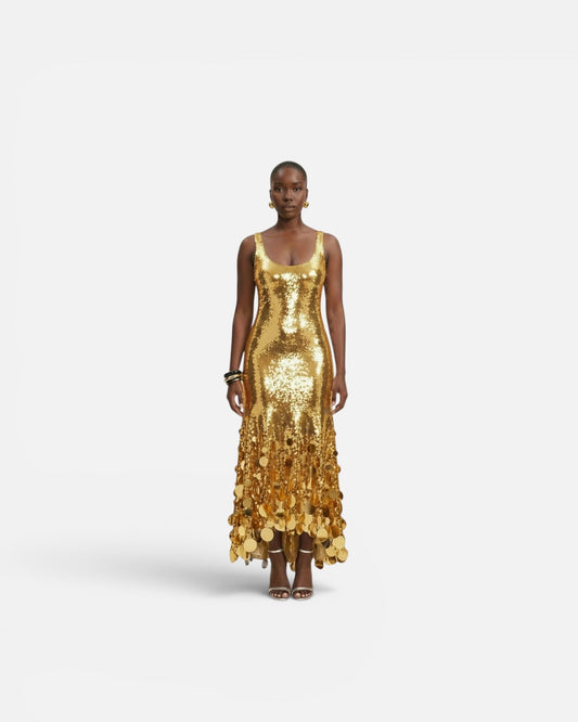 LUNAR GOLD SQUIN MAXI DRESS